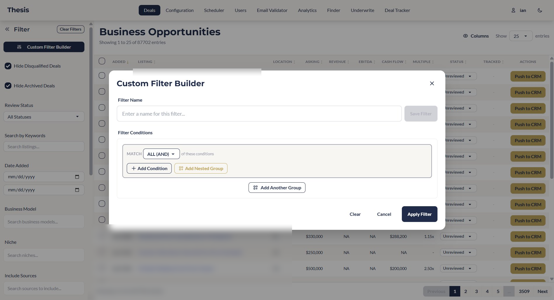 Custom Filter Builder